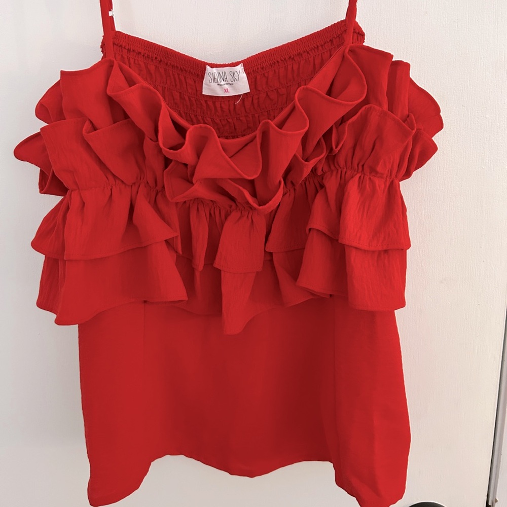 Sienna Sky Red Ruffle Tank XL